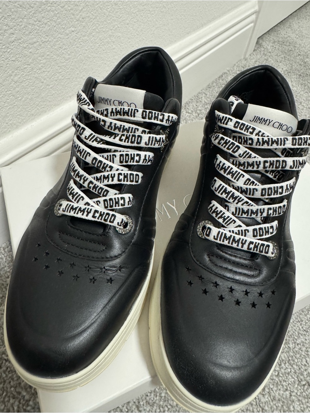 Jimmy Choo Black Leather women Sneakers with White Branded Laces